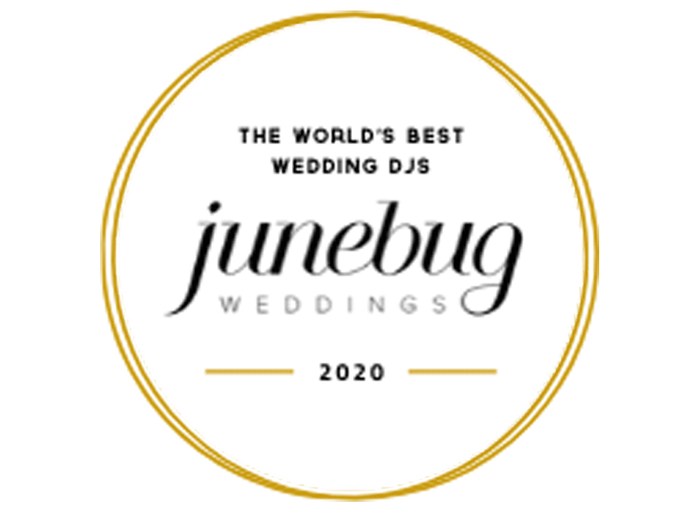 badge for junebugweddings worlds best wedding djs, featuring DJ Will Gill.