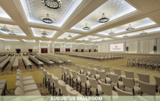 Inside od the Agustus Ballroom of Caesar' Palace Las vegas with hundreds of white chairs lined up
