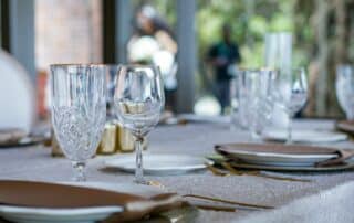wine glass and plate at corporate event venue