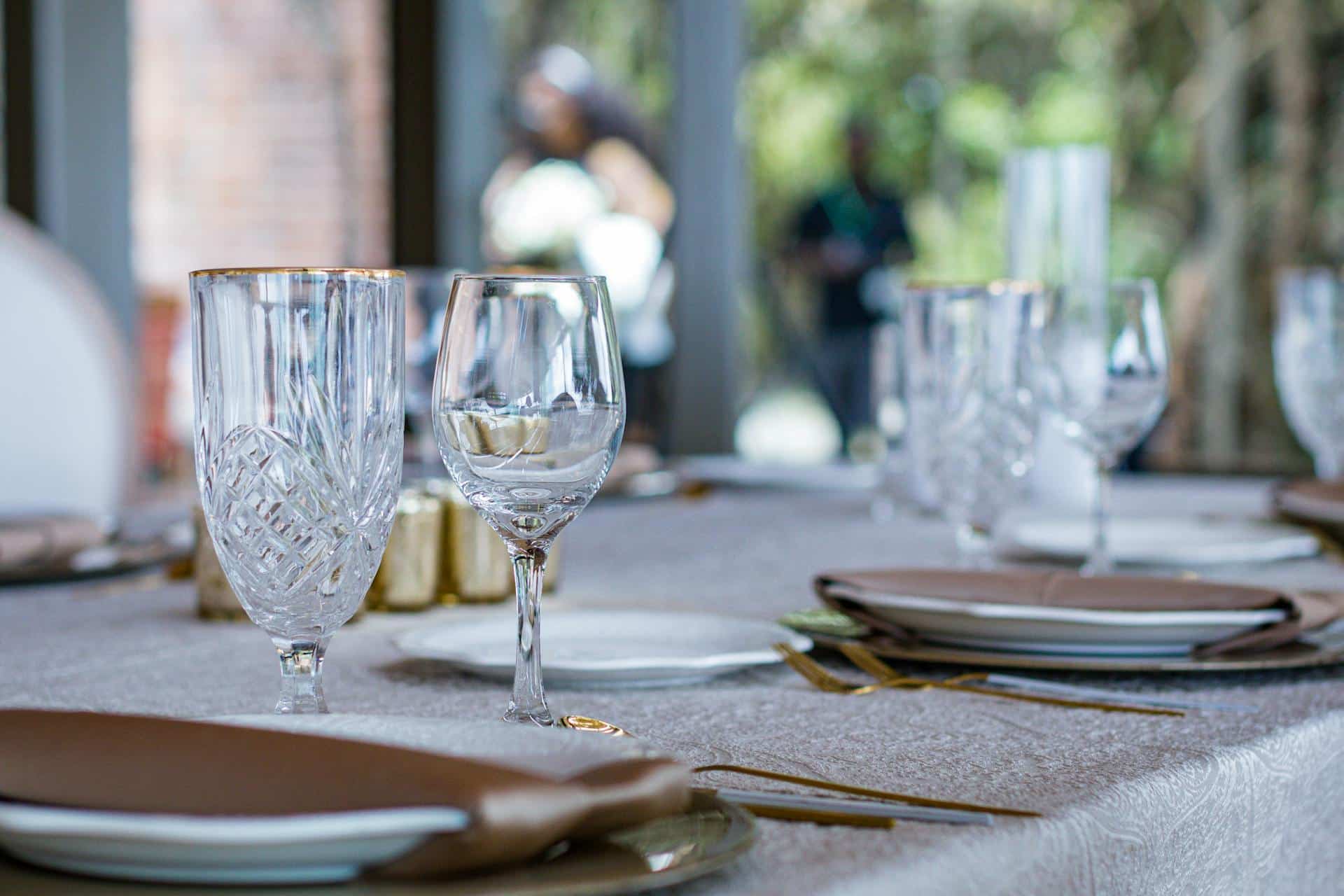 wine glass and plate at corporate event venue