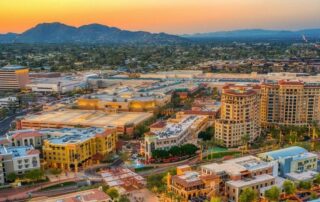 Beautiful birds eye view over Scottsdale multiple buildings