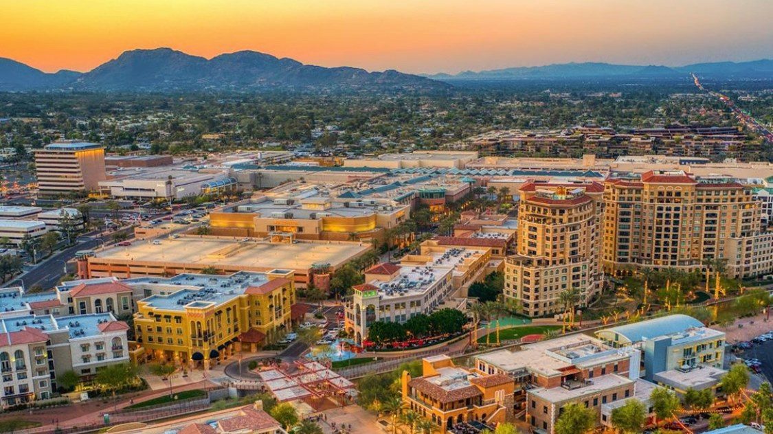 Beautiful birds eye view over Scottsdale multiple buildings