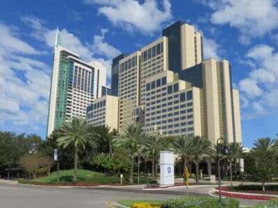 Hyatt Regency Building, Palm trees, roads