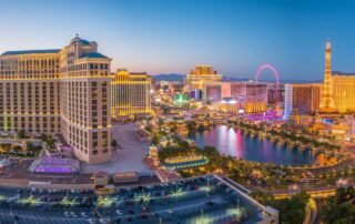 Las Vegas City a Multiple buildings a Lake and a Dozens of Vehicles with a Lots of Trees