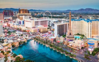 Las Vegas large water features multiple buildings