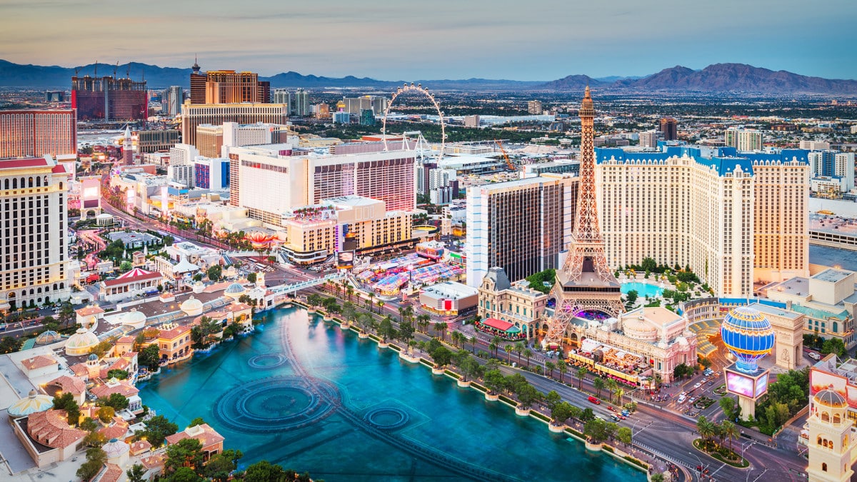 Las Vegas large water features multiple buildings