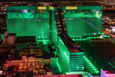 MGM Grand aerial view green lights