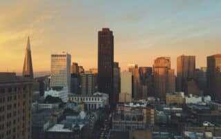 The city full of buildings and cars perfect for sales kickoff event