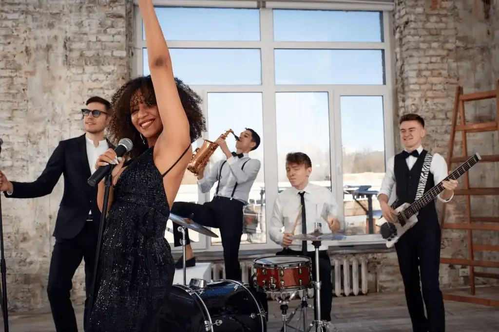 A corporate band consist of 5 people playing their instruments