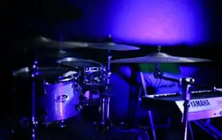 Drum set and piano used by corporate band