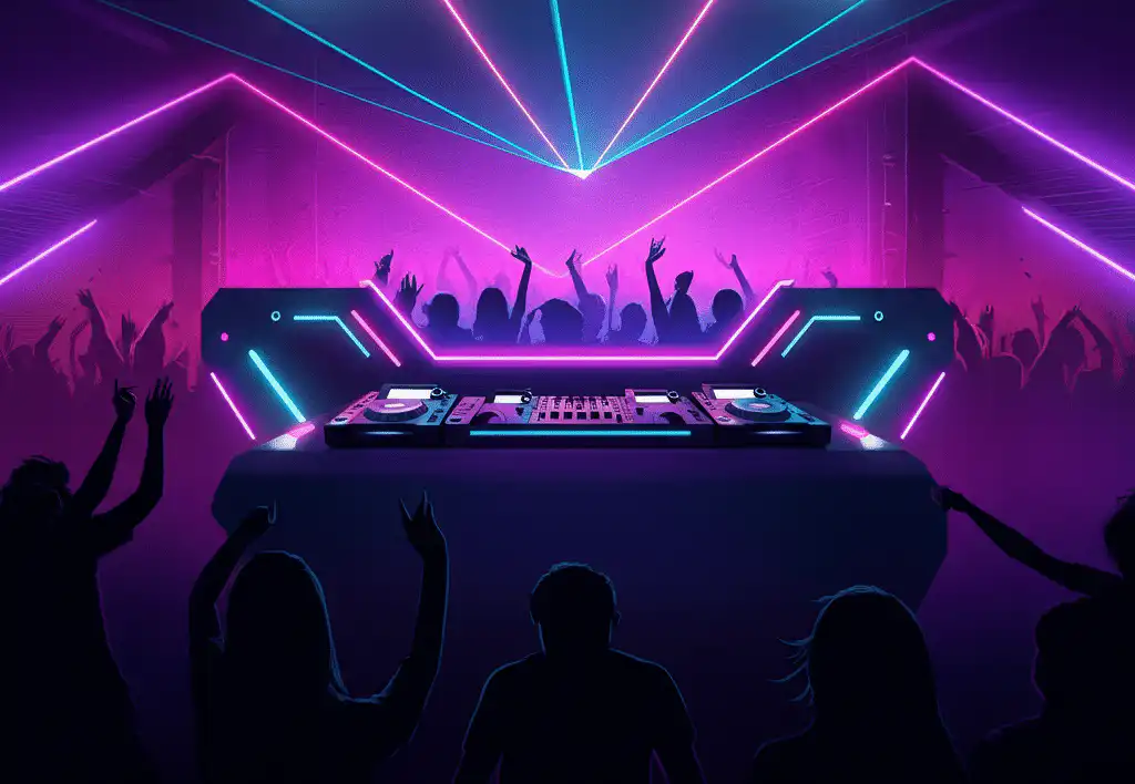 The atmosphere is electrifying, capturing the essence of an EDM concert or nightclub