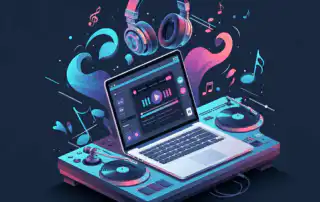 A DJ setup featuring a laptop and streaming services for DJs