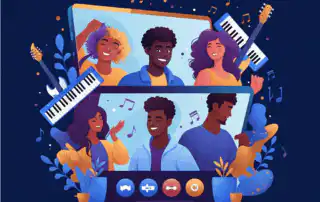 A virtual event featuring diverse individuals on a video call, smiling and interacting