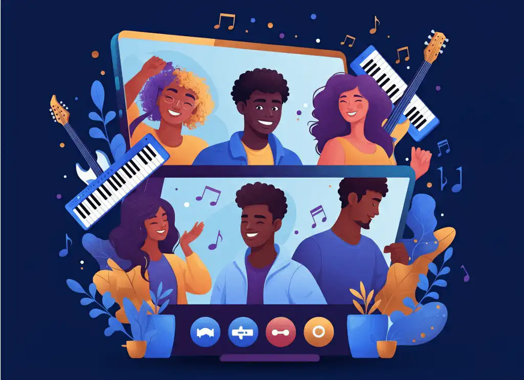 A virtual event featuring diverse individuals on a video call, smiling and interacting