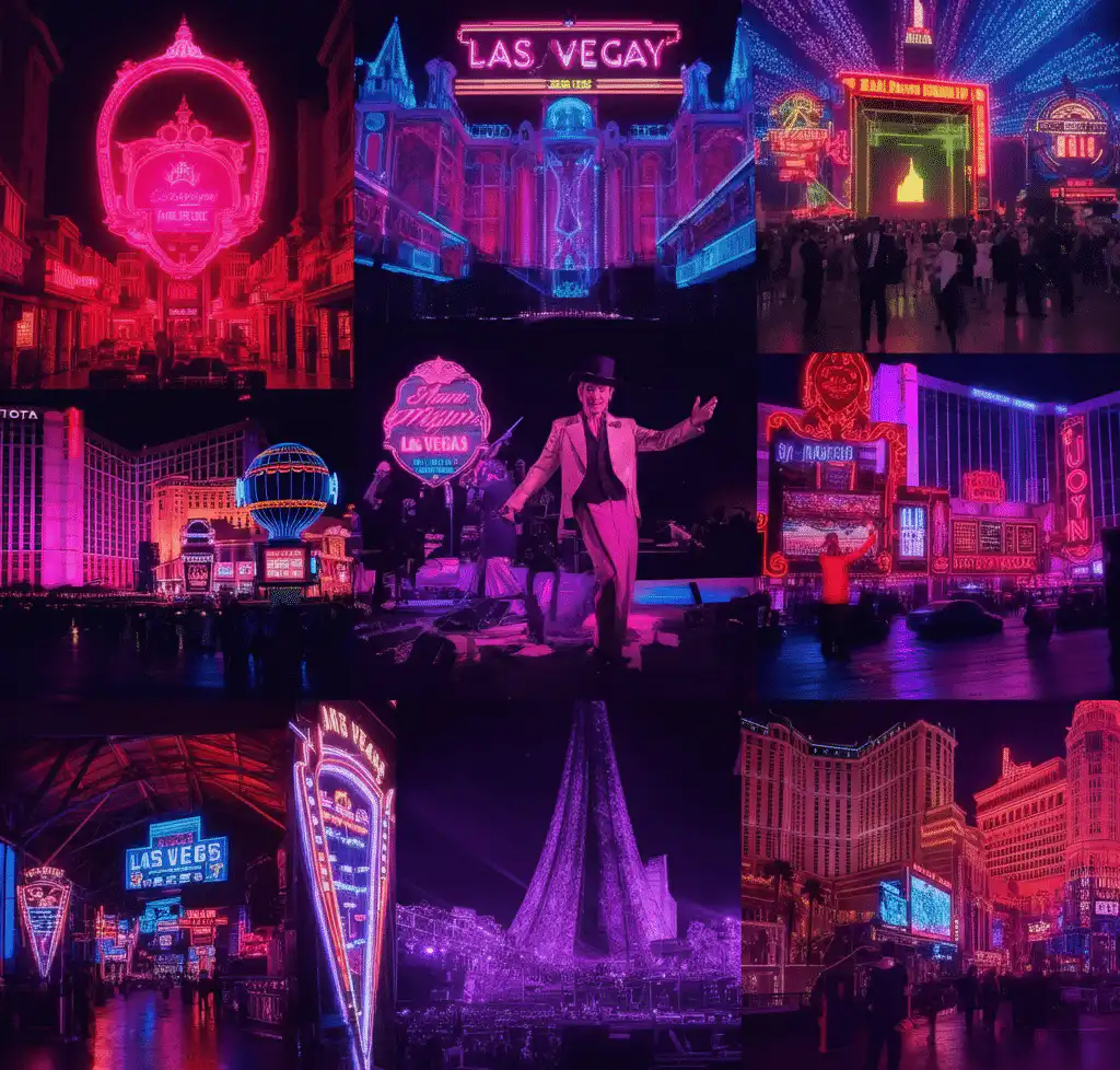 A collage showcasing the entertainment options in Las Vegas