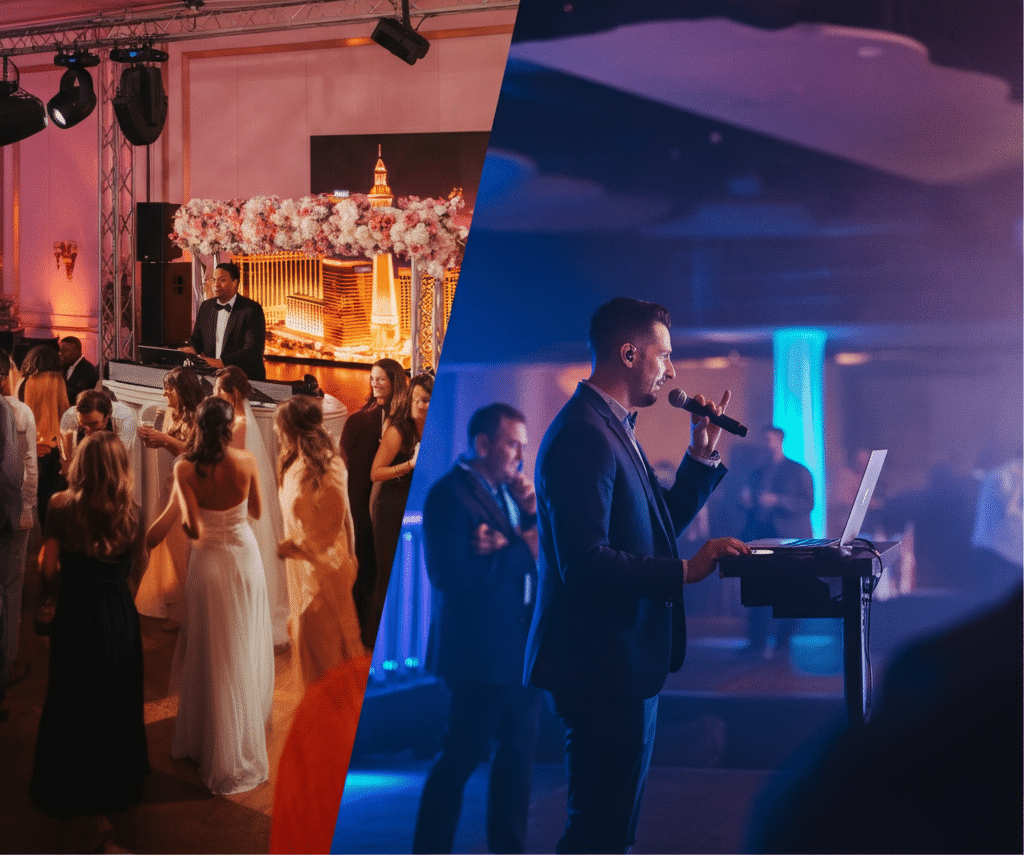 The left side is a wedding DJ at Las Vegas and the right side is a corporate DJ at Las Vegas