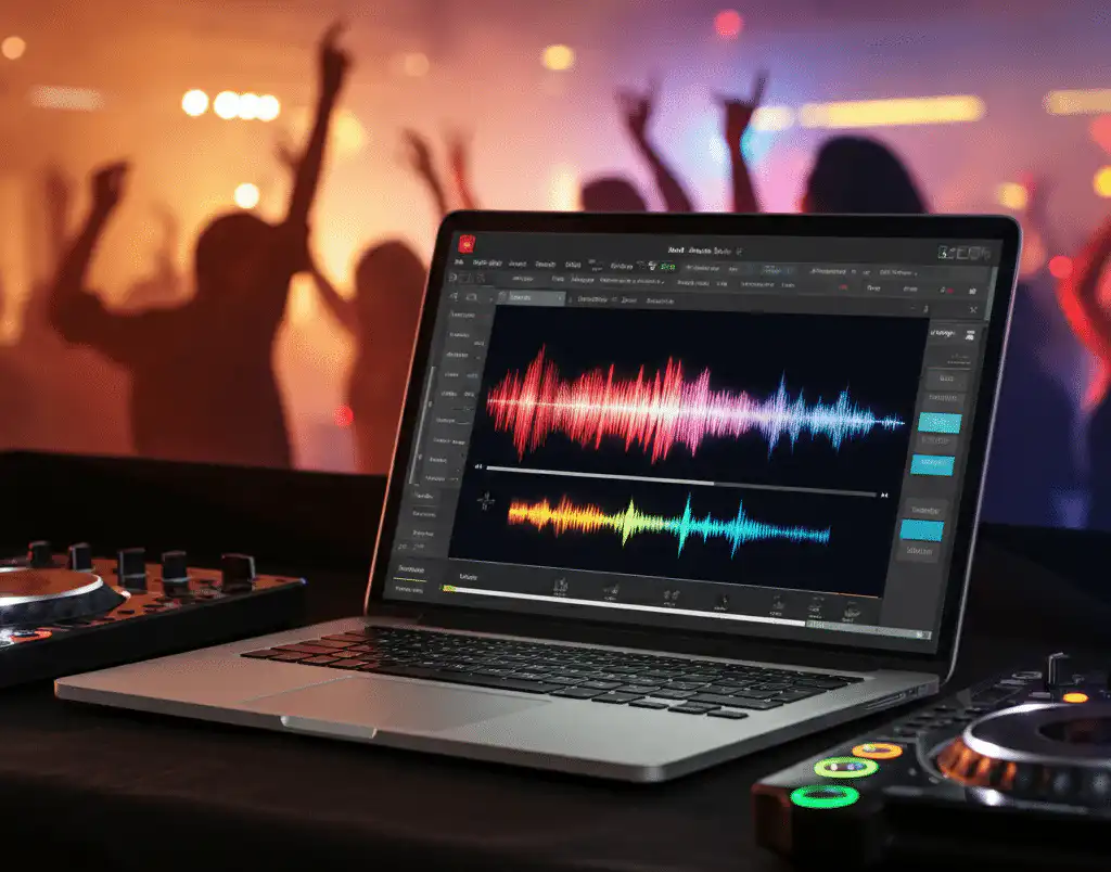 A DJ laptop showing the perfect song selection