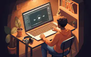 A curator of music curating songs to his laptop