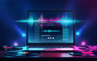 A laptop displaying a DJ song selection builder application