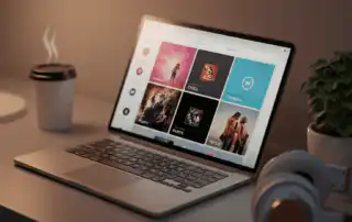 A laptop displaying different types of playlists with categories