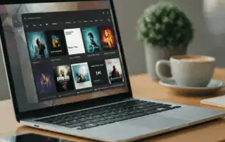 A laptop showing a list of song selection