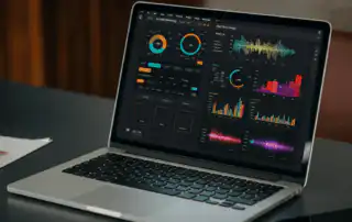A laptop showing an advertising on music streaming services