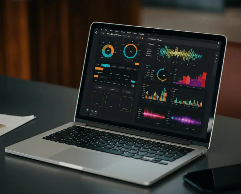 A laptop showing an advertising on music streaming services