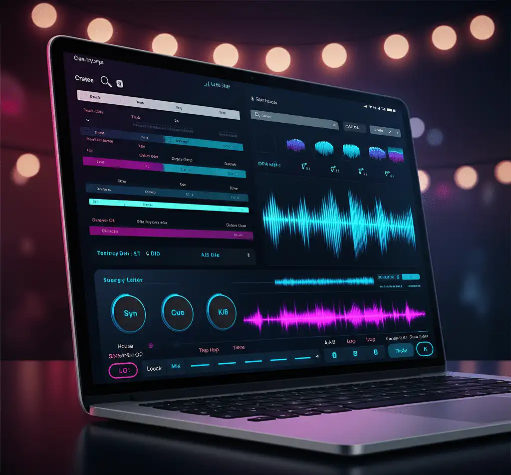 A Laptop showing playlist maker for djs