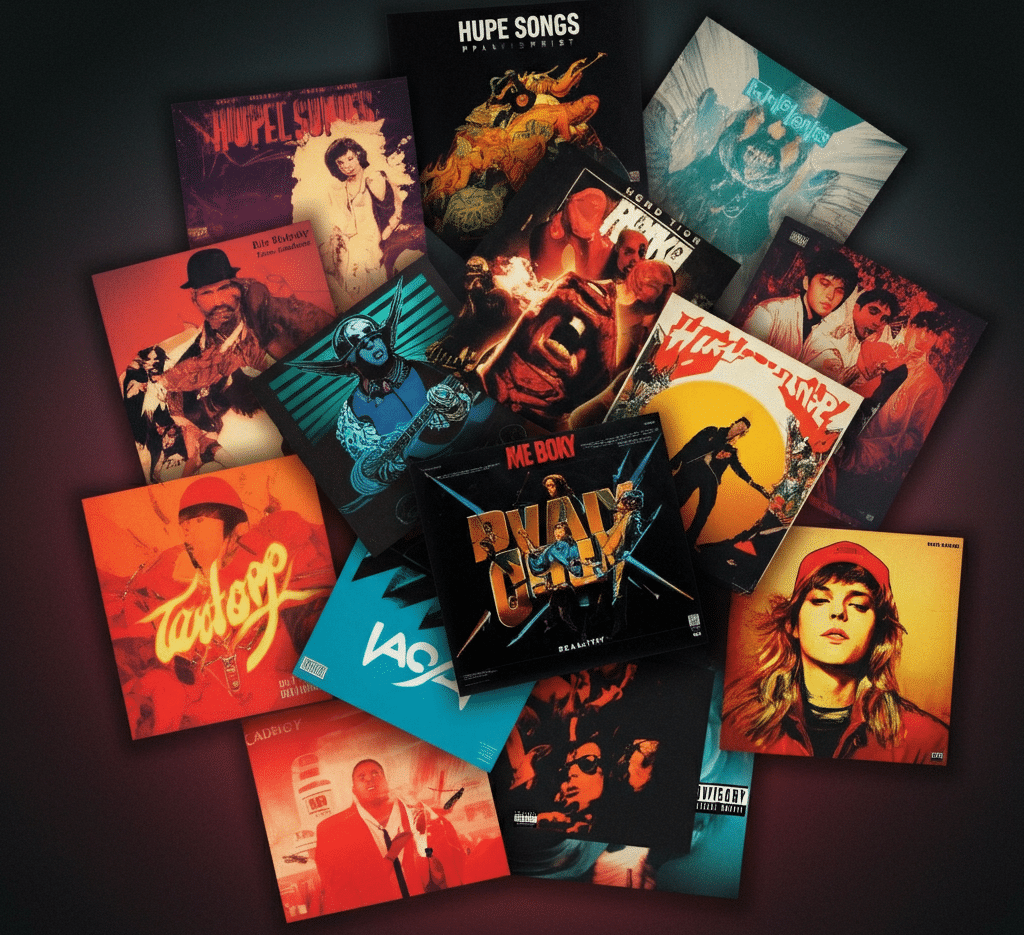 A diverse album covers of hype songs playlist