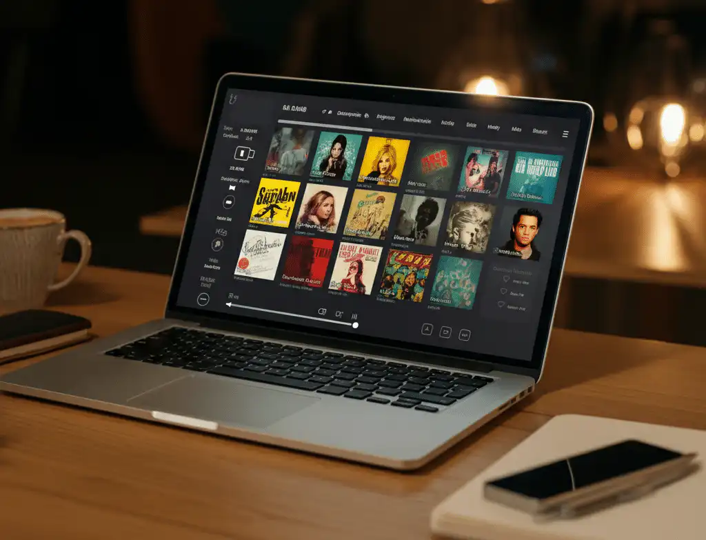 A laptop displaying an app used to create music playlists