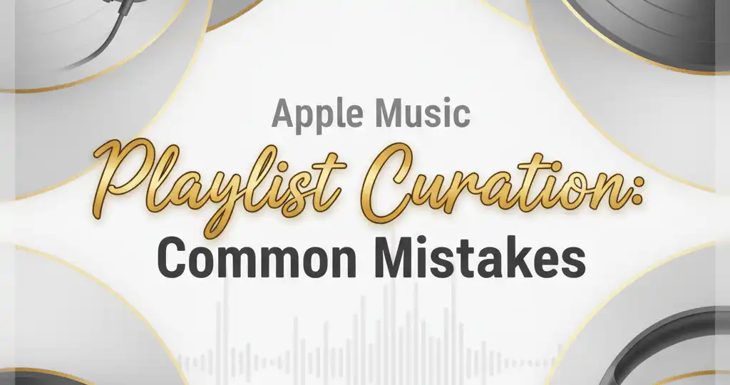 A modern graphic featuring the text Apple Music Playlist Curation Common Mistakes in a clean, bold design