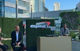 Corporate event DJ Will Gill DJing at a Capital One Las Vegas event