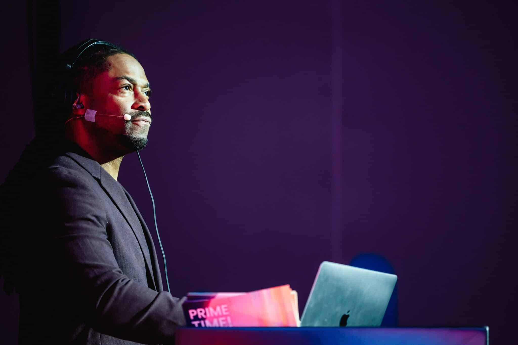 Corporate event DJ Will Gill mixing at a WalkMe event
