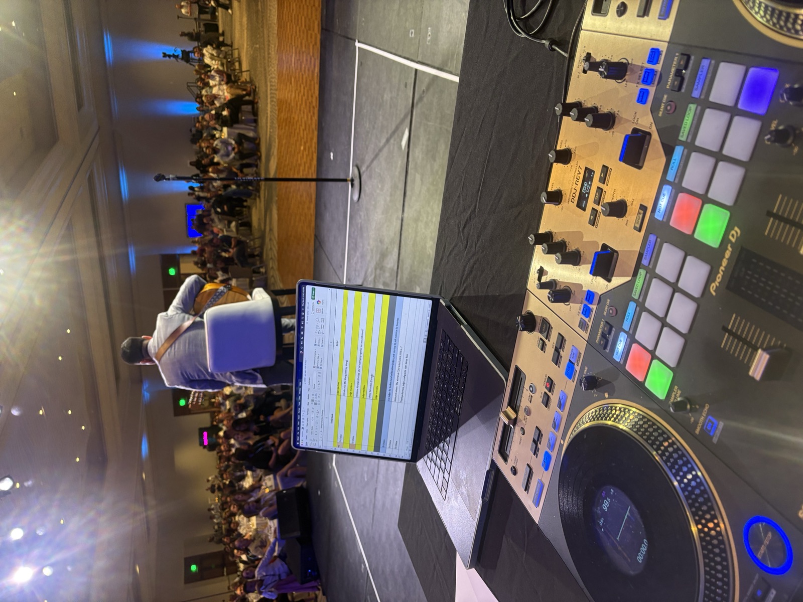 View from DJ Will Gill's booth over a full corporate ballroom at the JW Marriott Starr Pass in Tucson